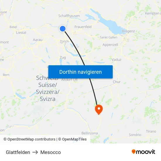 Glattfelden to Mesocco map