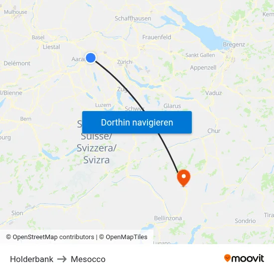 Holderbank to Mesocco map