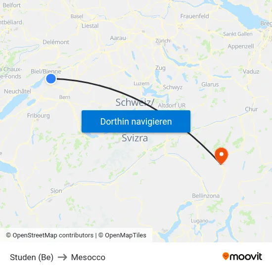 Studen (Be) to Mesocco map