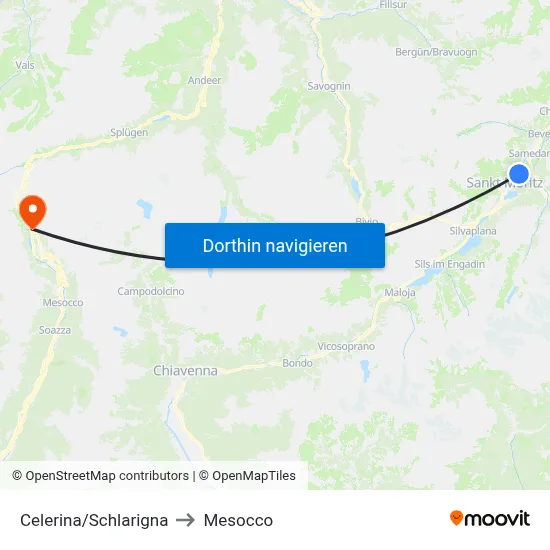Celerina/Schlarigna to Mesocco map