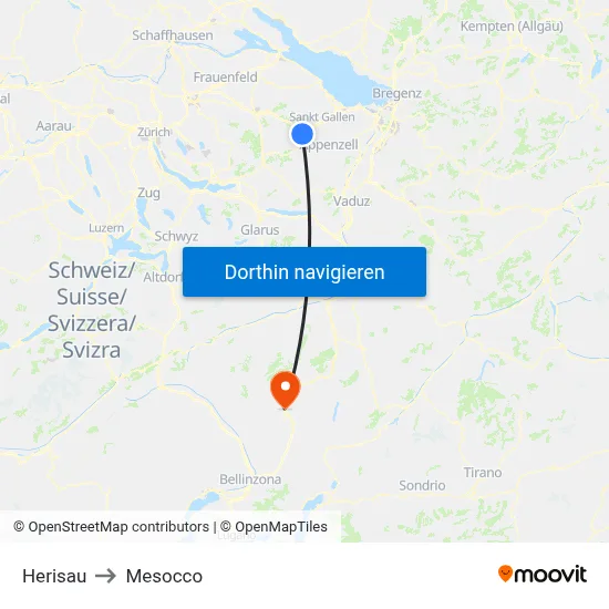 Herisau to Mesocco map