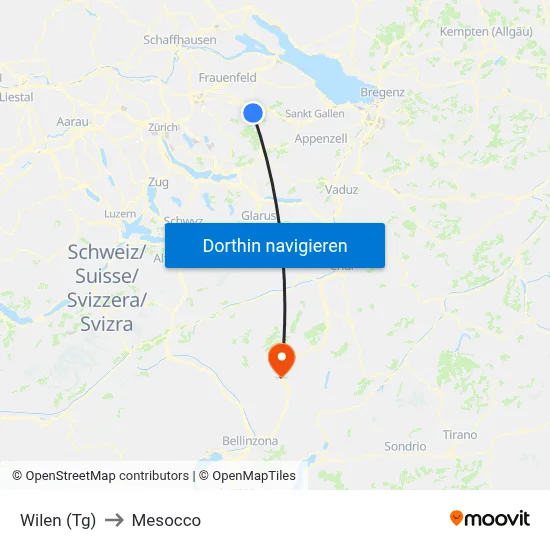 Wilen (Tg) to Mesocco map