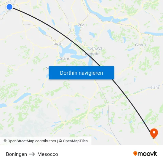 Boningen to Mesocco map