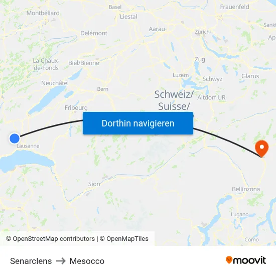 Senarclens to Mesocco map