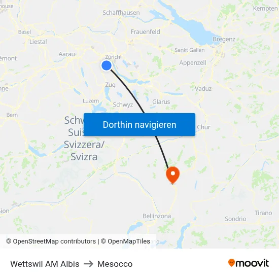 Wettswil AM Albis to Mesocco map