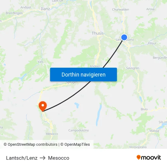 Lantsch/Lenz to Mesocco map