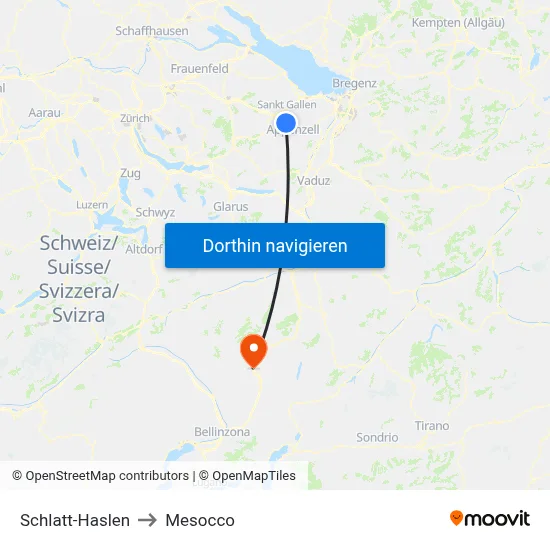 Schlatt-Haslen to Mesocco map