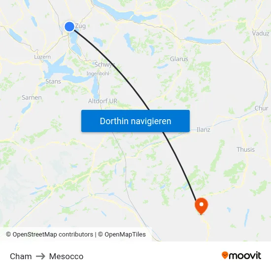 Cham to Mesocco map