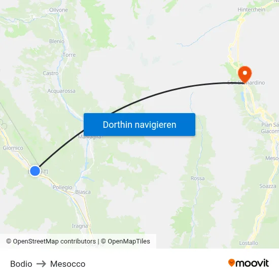 Bodio to Mesocco map