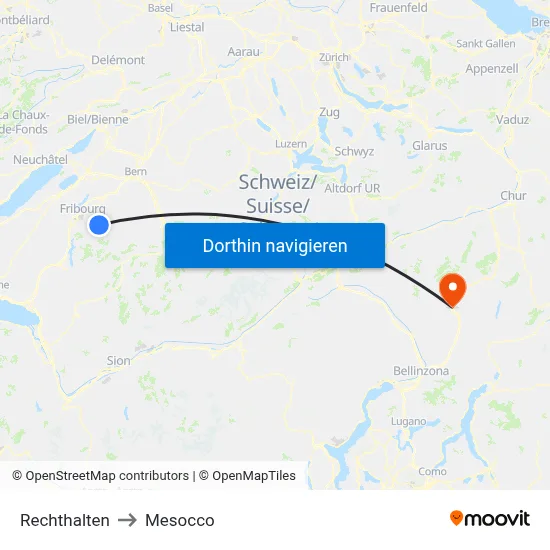 Rechthalten to Mesocco map
