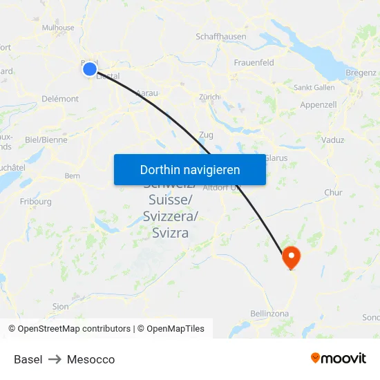 Basel to Mesocco map