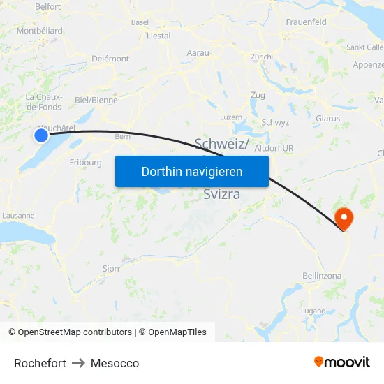 Rochefort to Mesocco map
