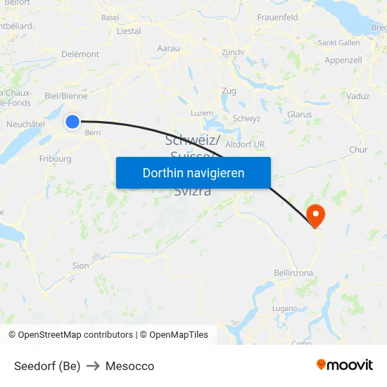 Seedorf (Be) to Mesocco map