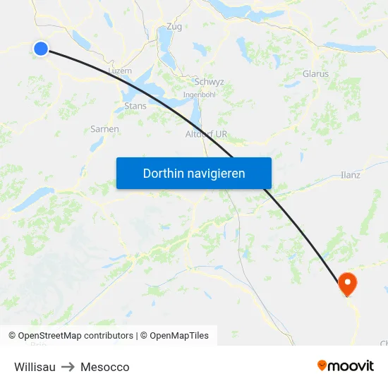 Willisau to Mesocco map