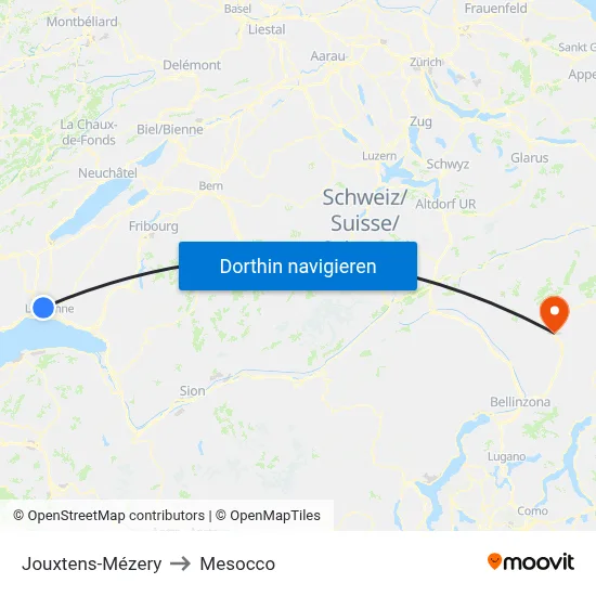 Jouxtens-Mézery to Mesocco map