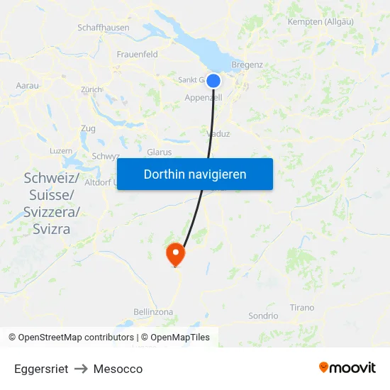 Eggersriet to Mesocco map