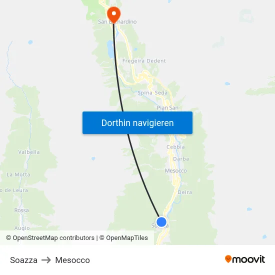 Soazza to Mesocco map
