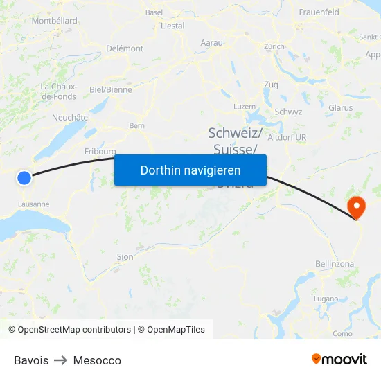 Bavois to Mesocco map