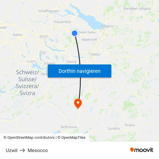 Uzwil to Mesocco map