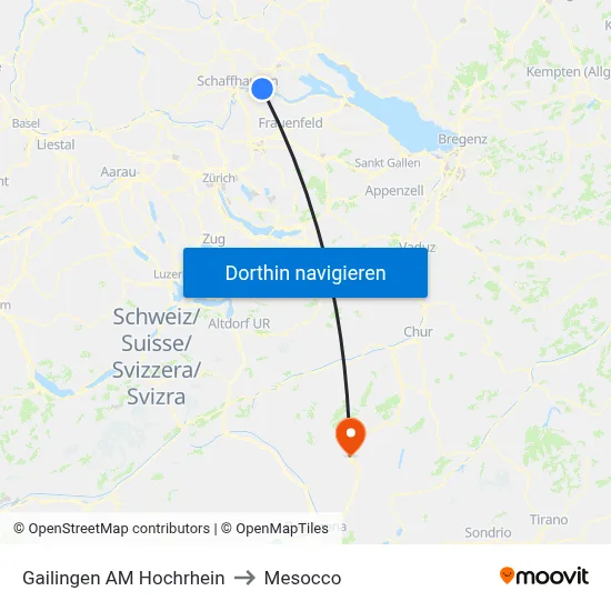 Gailingen AM Hochrhein to Mesocco map