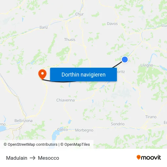 Madulain to Mesocco map