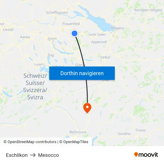 Eschlikon to Mesocco map