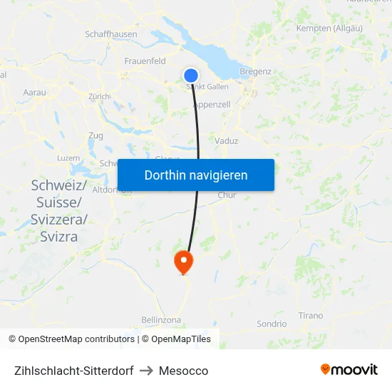Zihlschlacht-Sitterdorf to Mesocco map