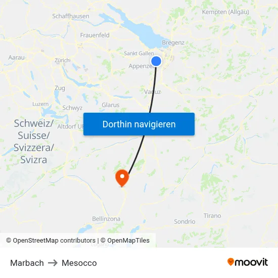 Marbach to Mesocco map