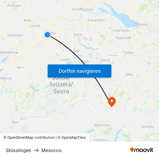Stüsslingen to Mesocco map