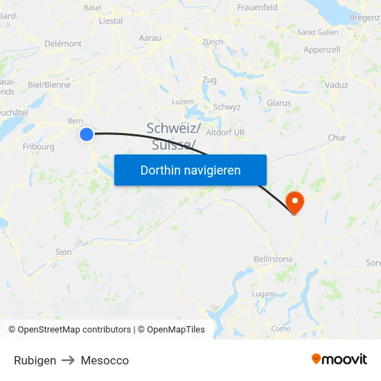 Rubigen to Mesocco map