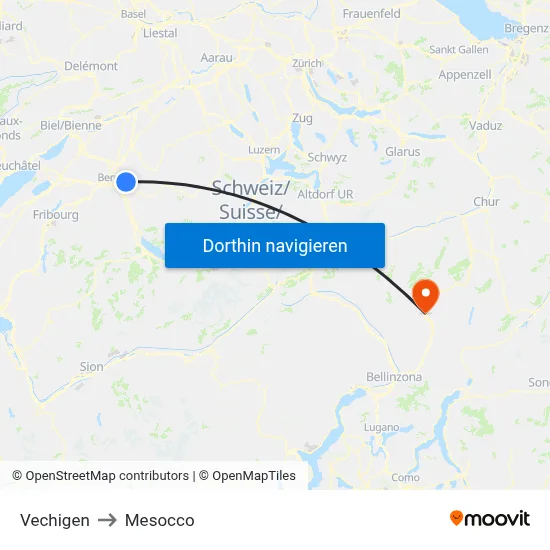 Vechigen to Mesocco map