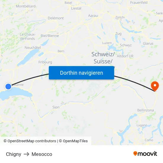 Chigny to Mesocco map