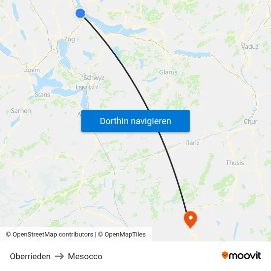 Oberrieden to Mesocco map