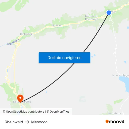 Rheinwald to Mesocco map