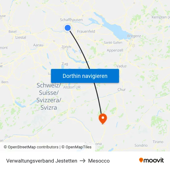 Verwaltungsverband Jestetten to Mesocco map