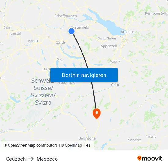 Seuzach to Mesocco map