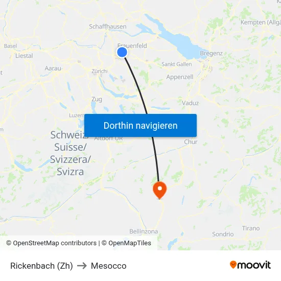 Rickenbach (Zh) to Mesocco map