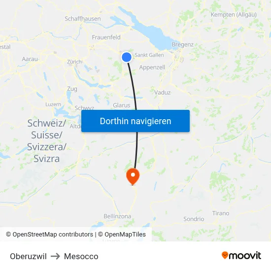 Oberuzwil to Mesocco map