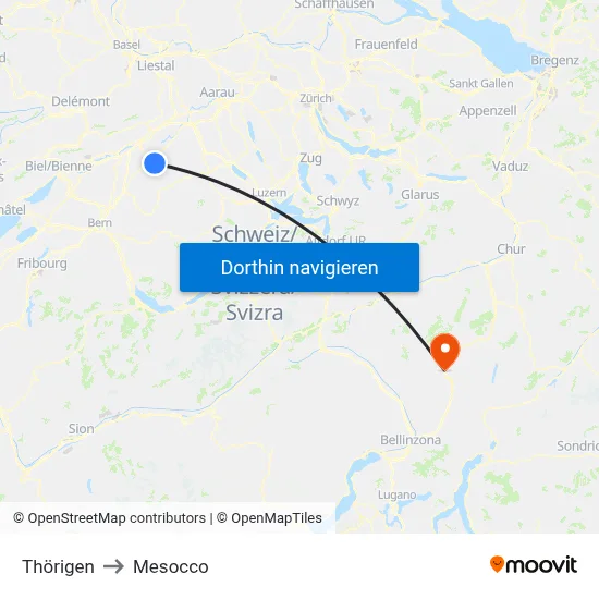 Thörigen to Mesocco map