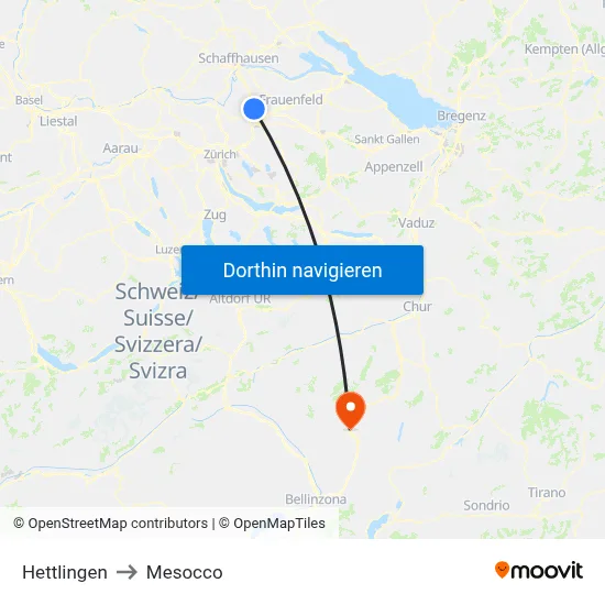 Hettlingen to Mesocco map