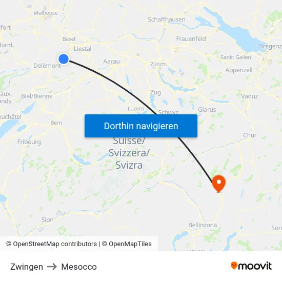Zwingen to Mesocco map