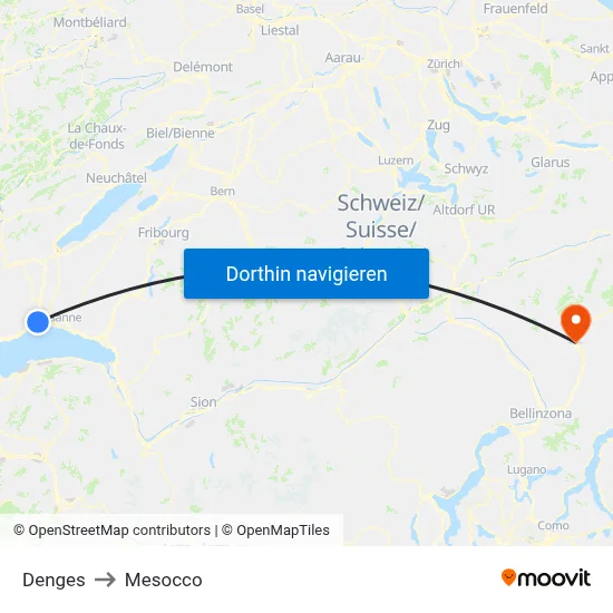Denges to Mesocco map