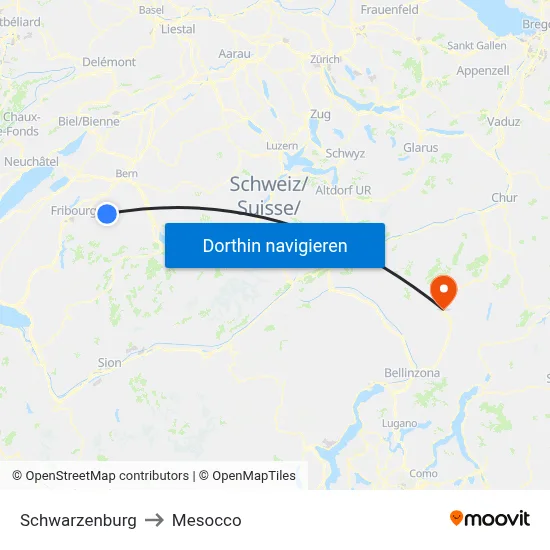 Schwarzenburg to Mesocco map