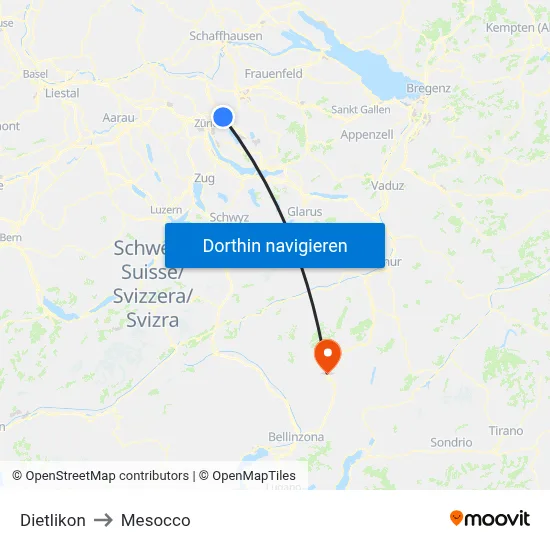 Dietlikon to Mesocco map
