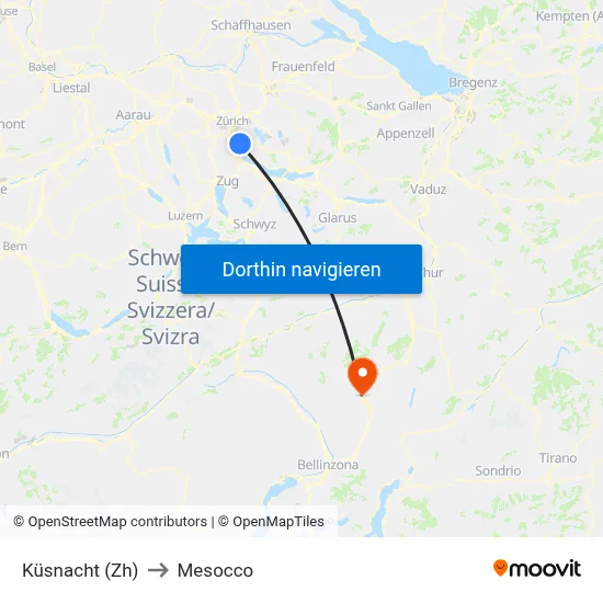 Küsnacht (Zh) to Mesocco map
