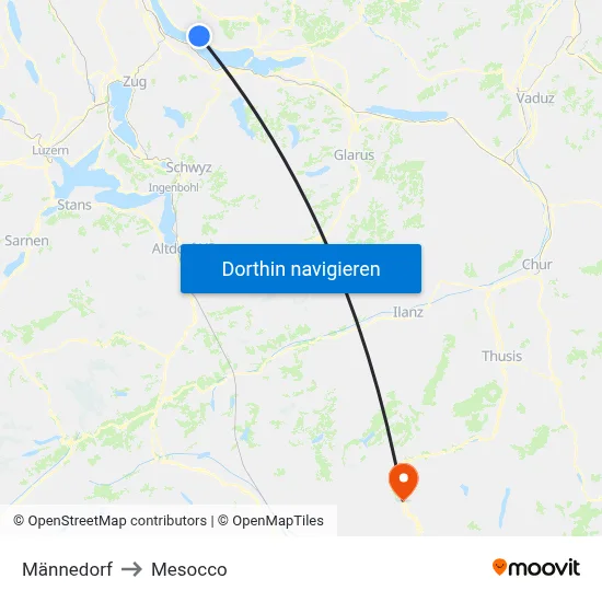 Männedorf to Mesocco map
