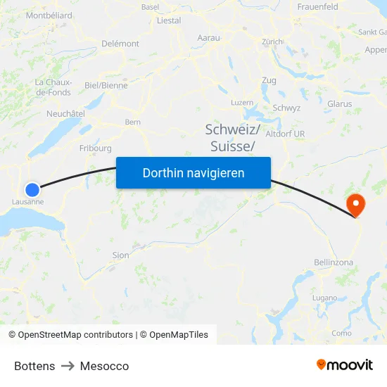 Bottens to Mesocco map