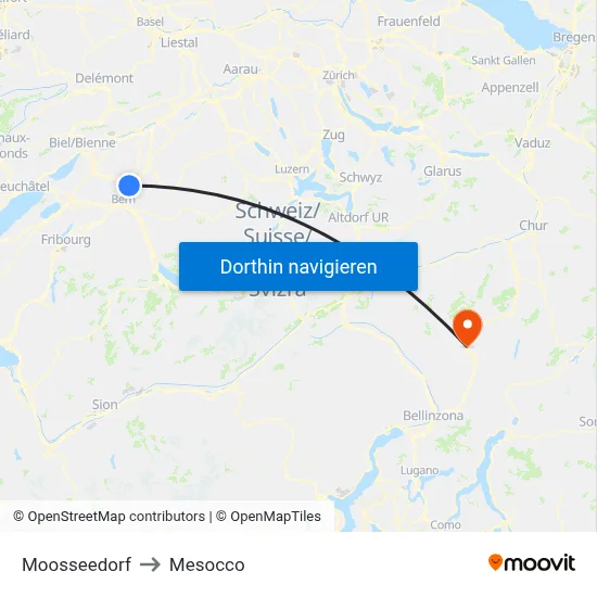 Moosseedorf to Mesocco map