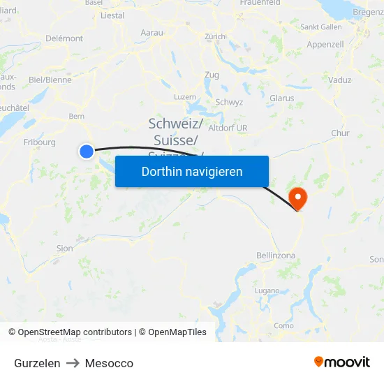Gurzelen to Mesocco map