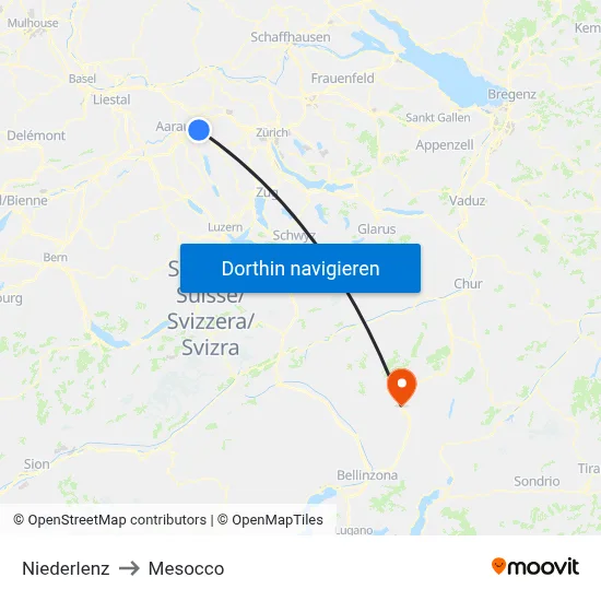 Niederlenz to Mesocco map